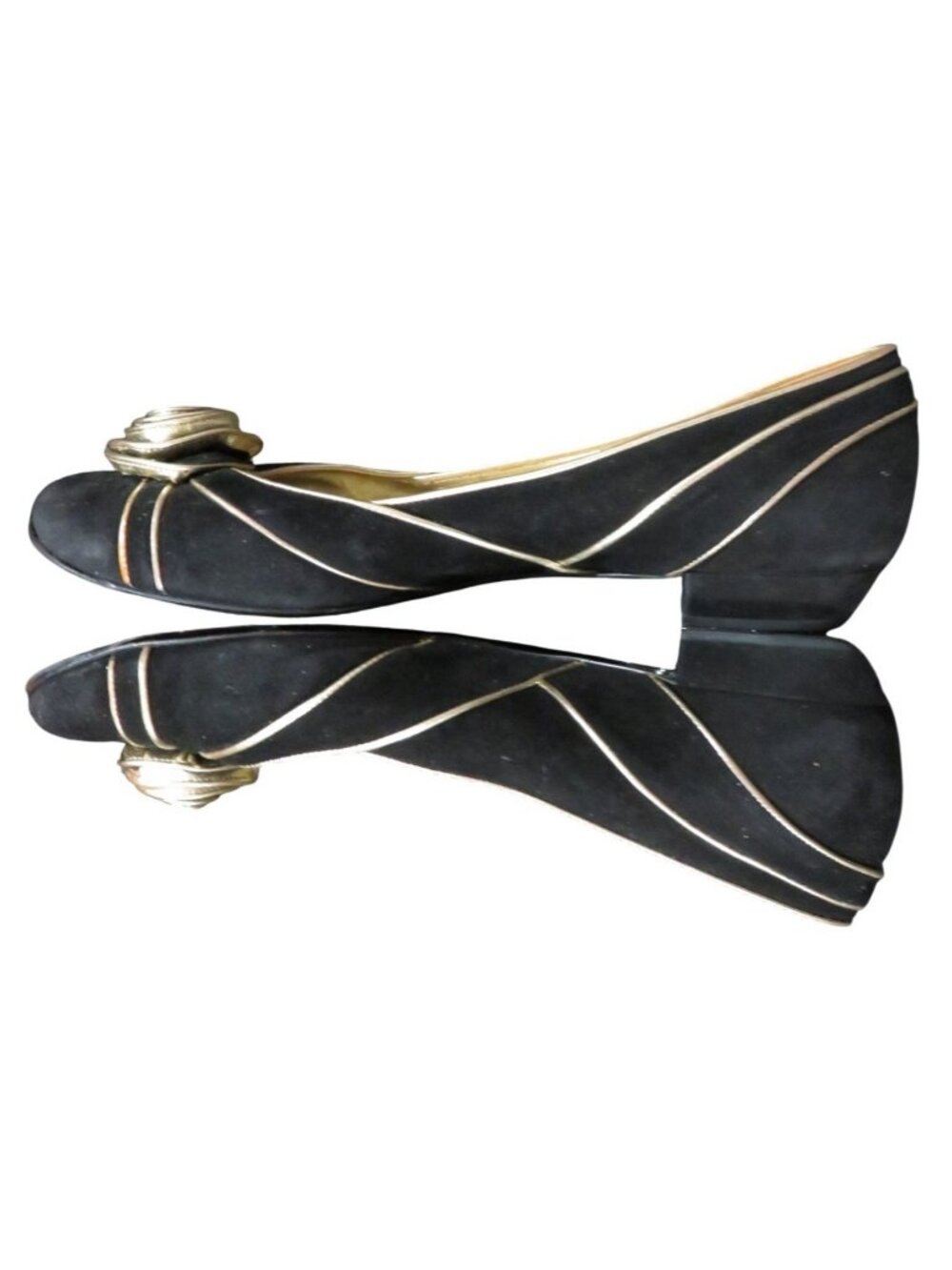 Escada Vintage Black Italian Suede Leather Gold Cone Embellished flats 38 or 8 - Picture 6 of 9